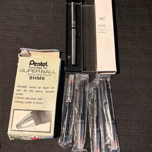 Vintage Pentel Rolling Writer pen black ink with 4 new RED ink refills